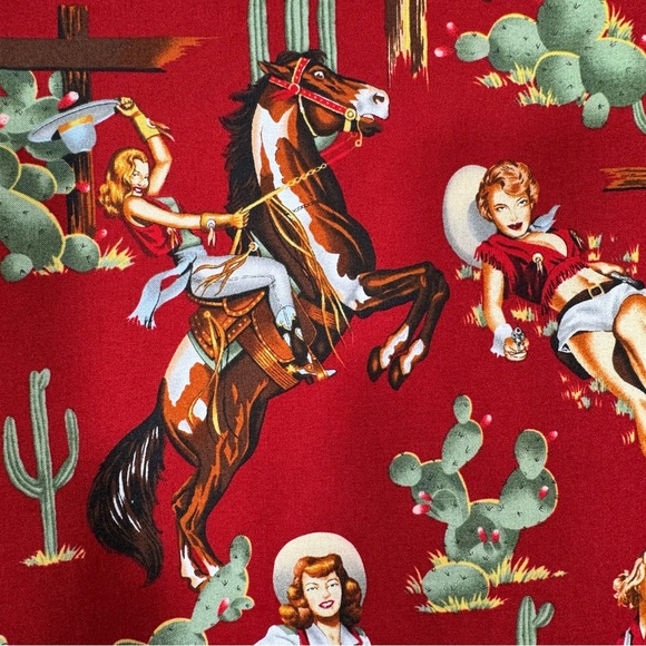 Original Cowboy Women’s Western Cotton Nightshirt XL Red Rockabilly Retro - Picture 2 of 10